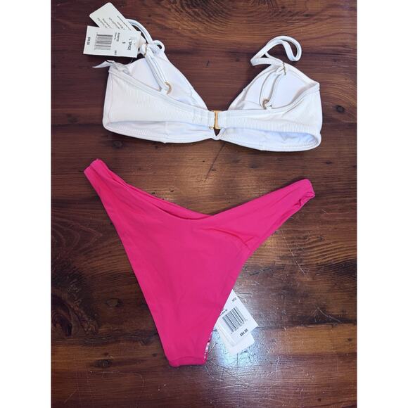 L*Space Ribbed Helena Bikini Top White & Wilder Bottom Hot Pink & Purple S NWT - Picture 16 of 16